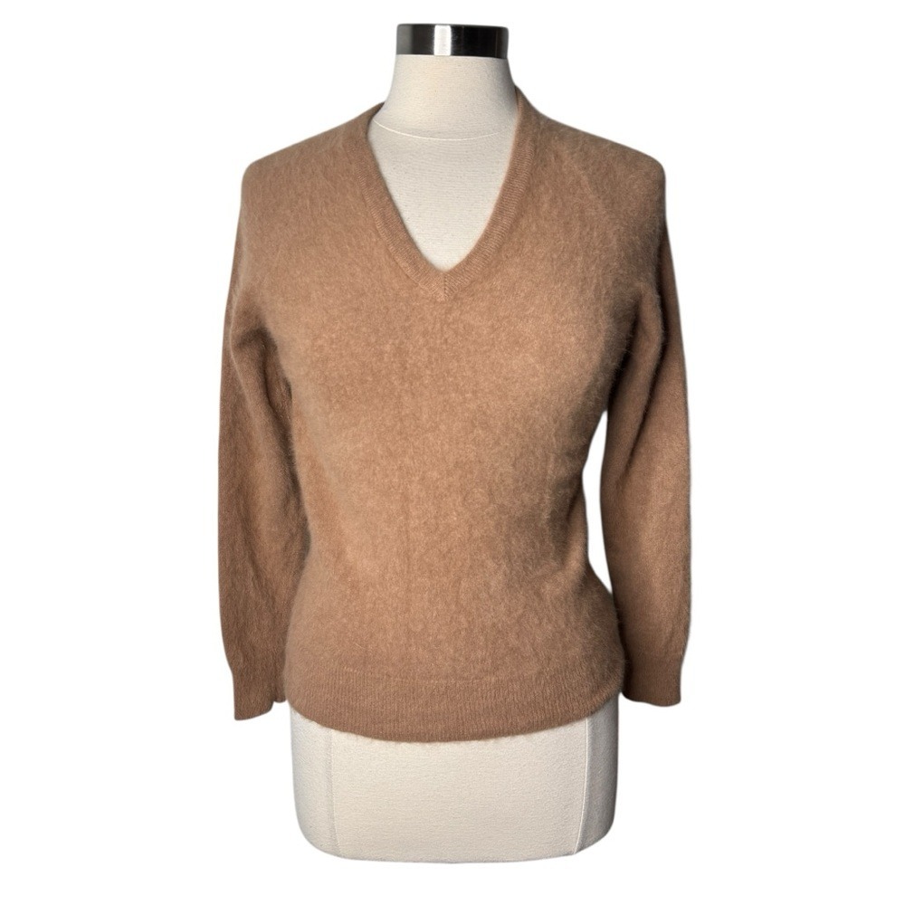 Vintage Parkhurst Canada Angora Lambswool Blend V-Neck Tan Sweater One Size‎ VTG